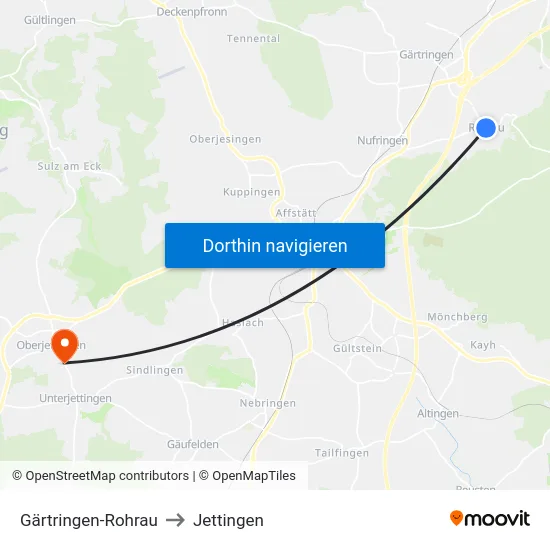 Gärtringen-Rohrau to Jettingen map
