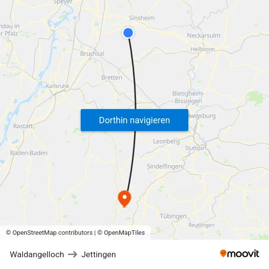 Waldangelloch to Jettingen map