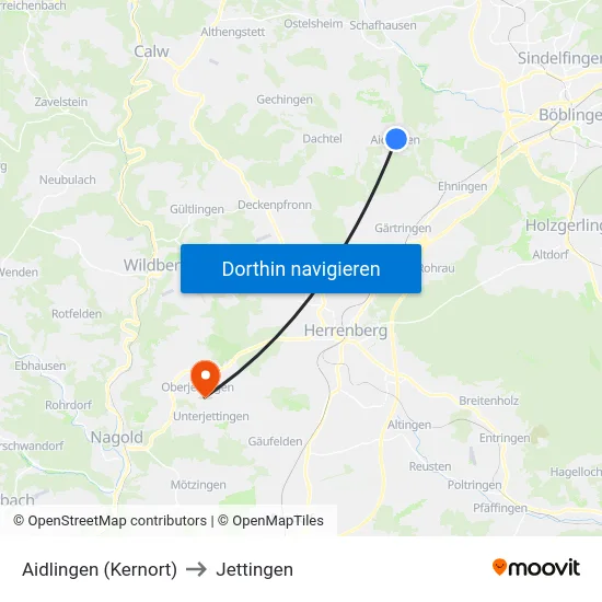 Aidlingen (Kernort) to Jettingen map