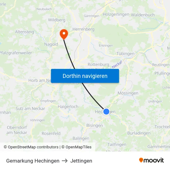 Gemarkung Hechingen to Jettingen map