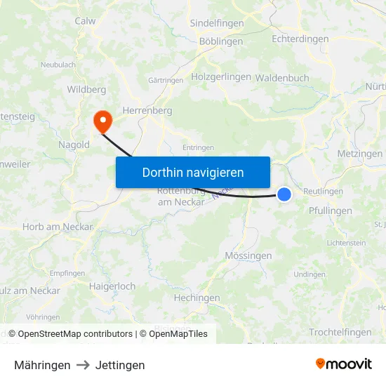 Mähringen to Jettingen map
