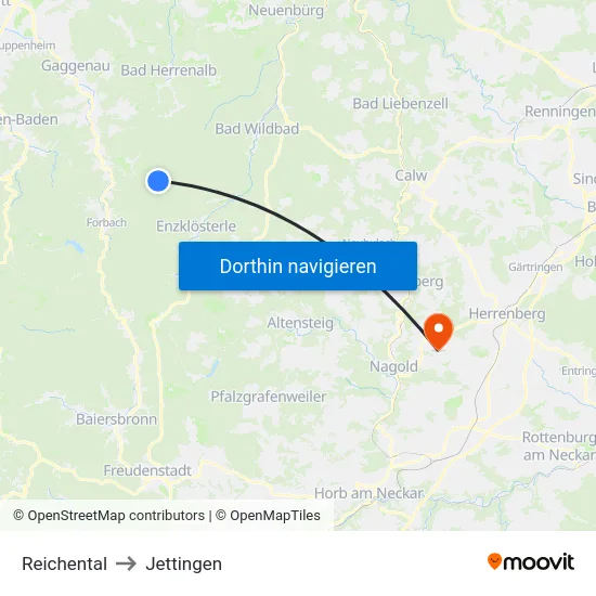 Reichental to Jettingen map