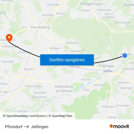 Pfrondorf to Jettingen map