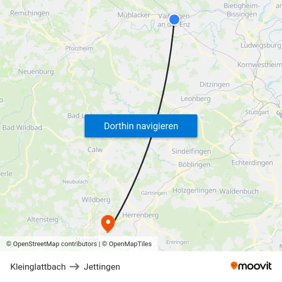 Kleinglattbach to Jettingen map