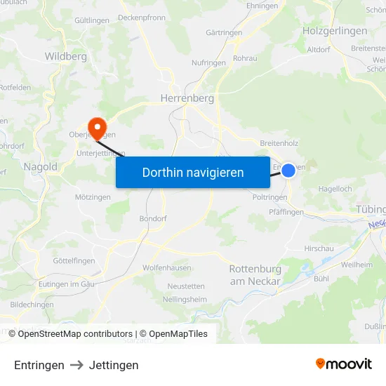 Entringen to Jettingen map