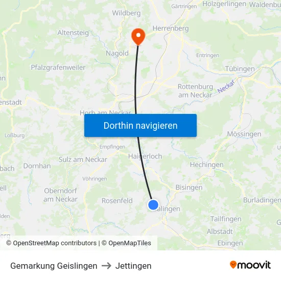 Gemarkung Geislingen to Jettingen map