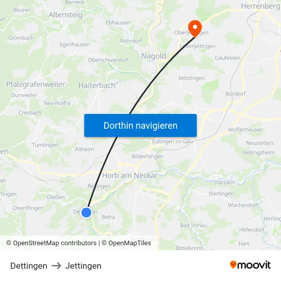 Dettingen to Jettingen map