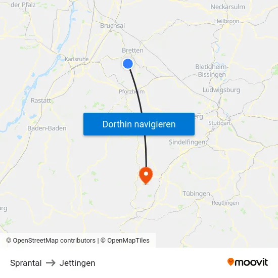 Sprantal to Jettingen map