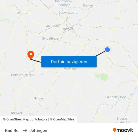 Bad Boll to Jettingen map