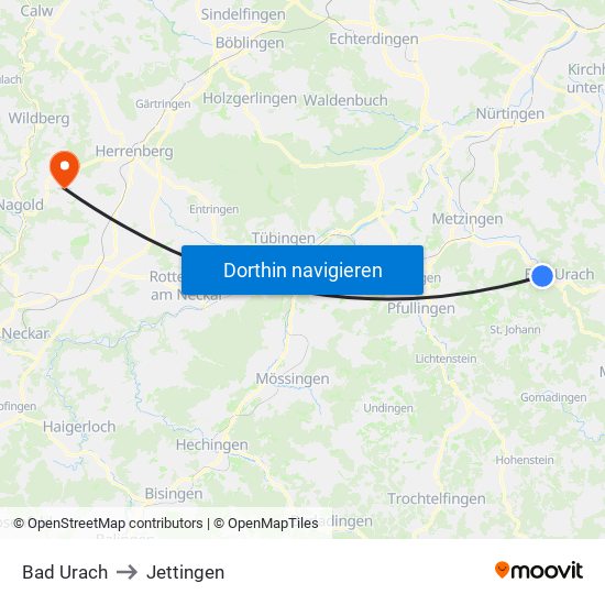 Bad Urach to Jettingen map