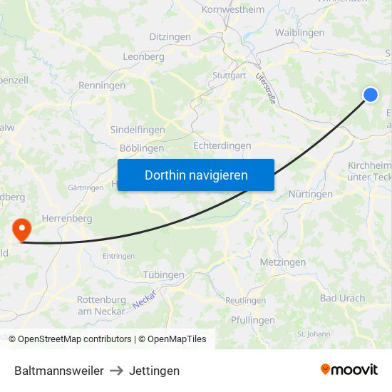 Baltmannsweiler to Jettingen map