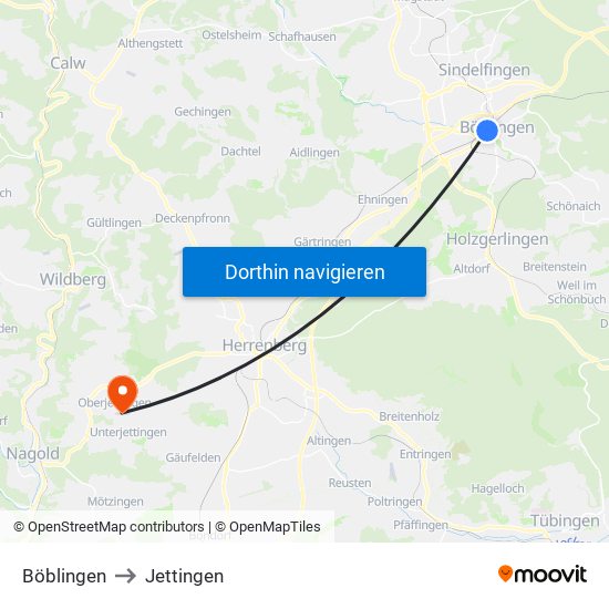 Böblingen to Jettingen map