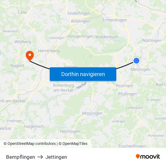 Bempflingen to Jettingen map