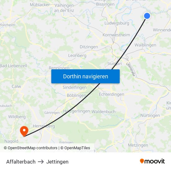 Affalterbach to Jettingen map