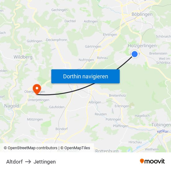 Altdorf to Jettingen map