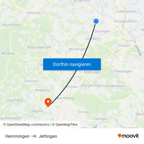 Hemmingen to Jettingen map