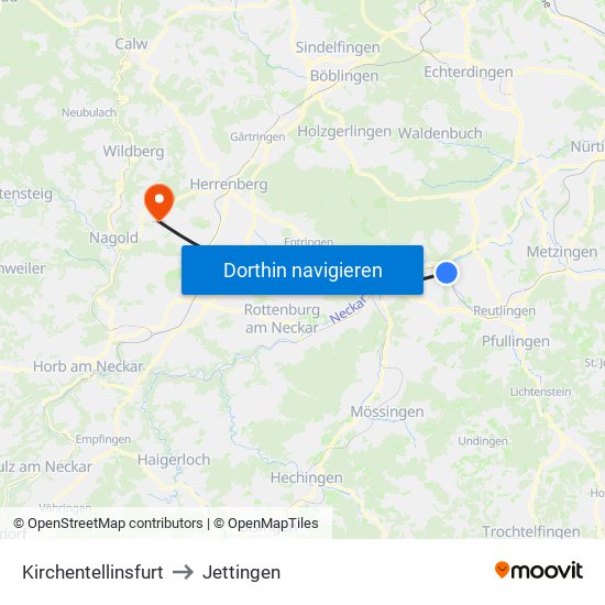 Kirchentellinsfurt to Jettingen map