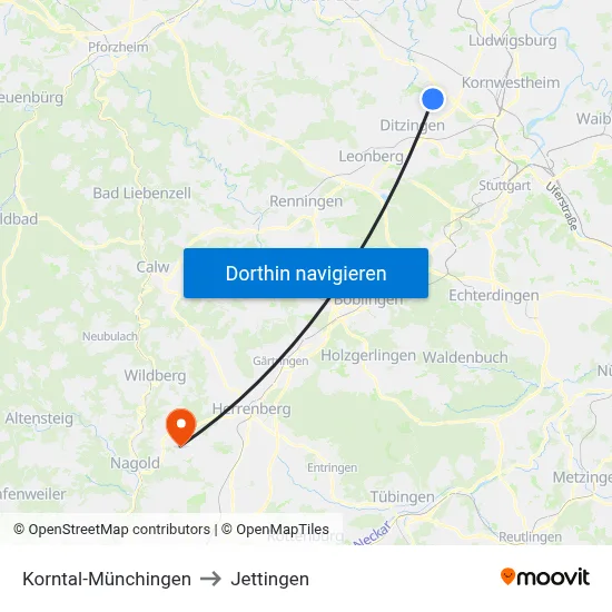 Korntal-Münchingen to Jettingen map