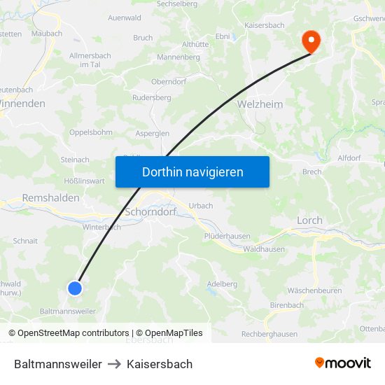 Baltmannsweiler to Kaisersbach map