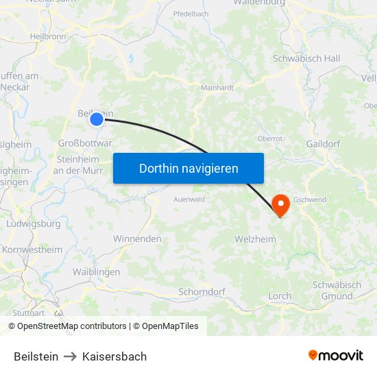 Beilstein to Kaisersbach map