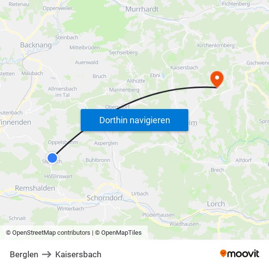 Berglen to Kaisersbach map