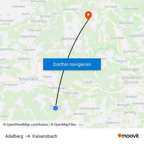 Adelberg to Kaisersbach map