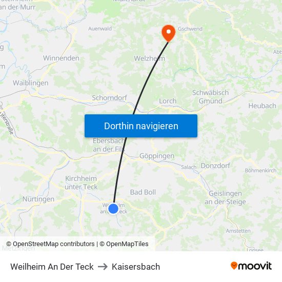 Weilheim An Der Teck to Kaisersbach map