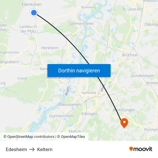 Edesheim to Keltern map