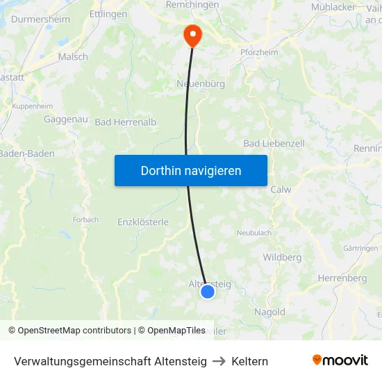 Verwaltungsgemeinschaft Altensteig to Keltern map