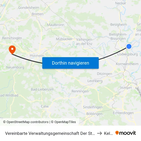 Vereinbarte Verwaltungsgemeinschaft Der Stadt Freiberg am Neckar to Keltern map