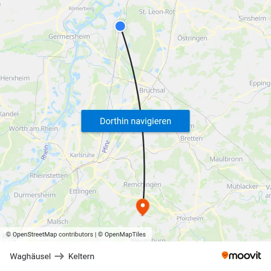 Waghäusel to Keltern map