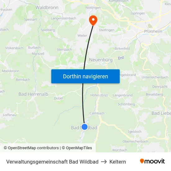 Verwaltungsgemeinschaft Bad Wildbad to Keltern map