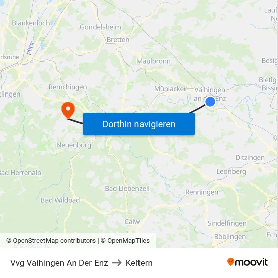 Vvg Vaihingen An Der Enz to Keltern map