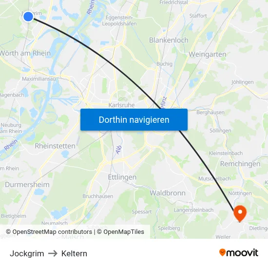 Jockgrim to Keltern map