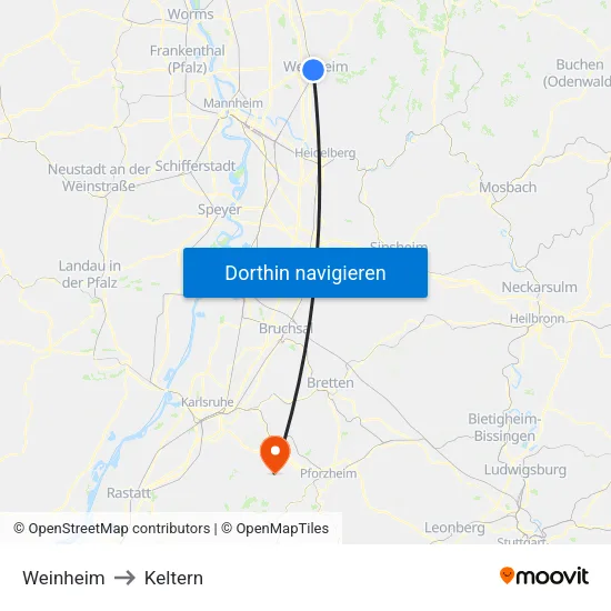 Weinheim to Keltern map