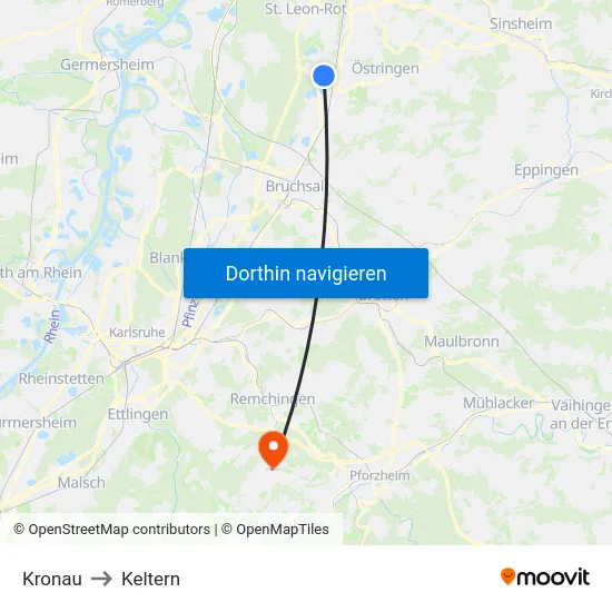 Kronau to Keltern map