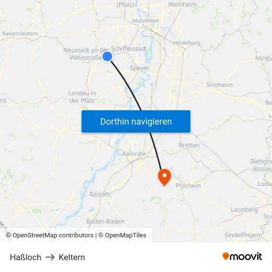 Haßloch to Keltern map