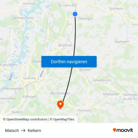Malsch to Keltern map