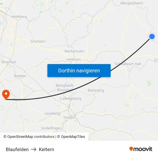 Blaufelden to Keltern map