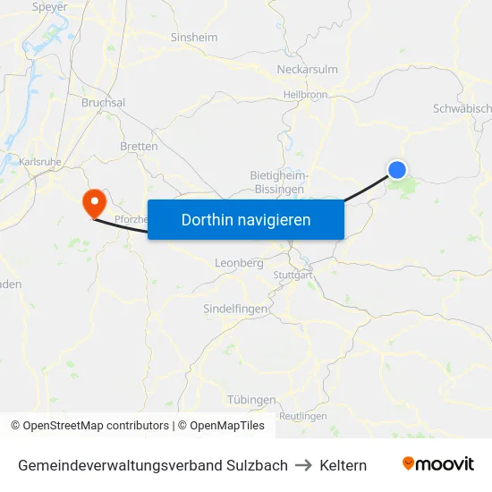 Gemeindeverwaltungsverband Sulzbach to Keltern map
