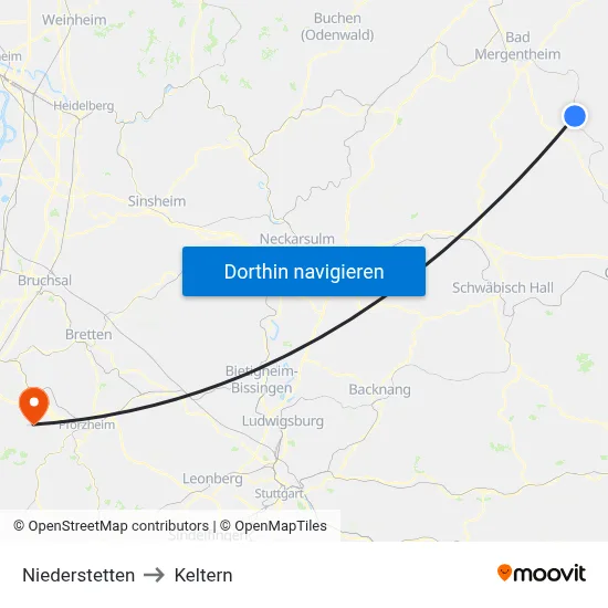 Niederstetten to Keltern map