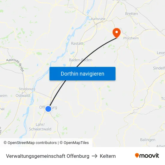 Verwaltungsgemeinschaft Offenburg to Keltern map