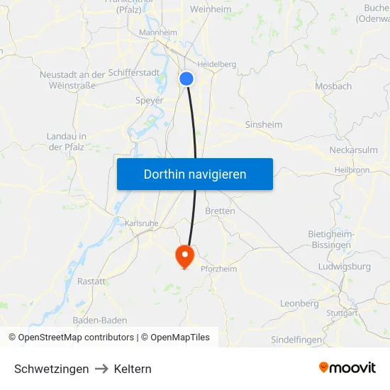 Schwetzingen to Keltern map