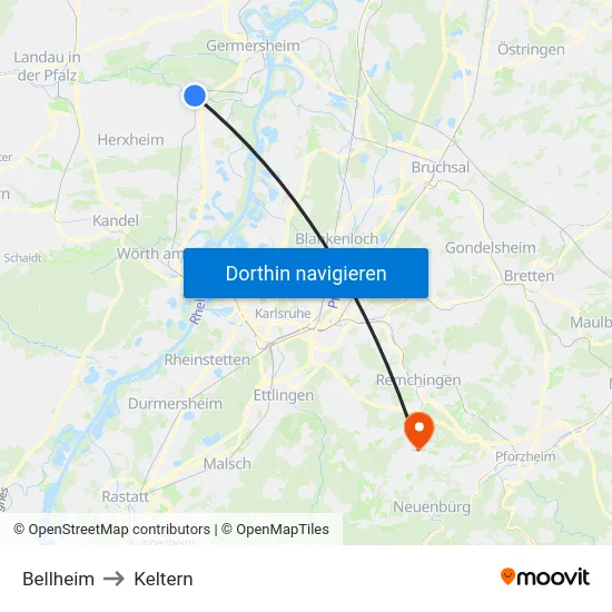 Bellheim to Keltern map