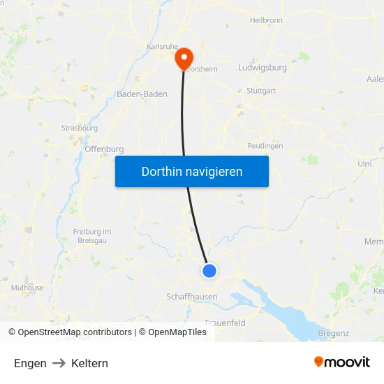 Engen to Keltern map