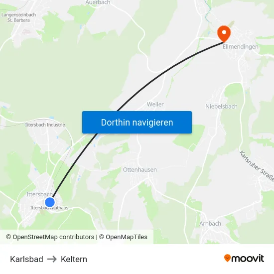 Karlsbad to Keltern map