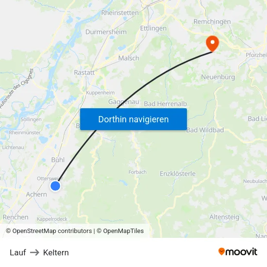 Lauf to Keltern map