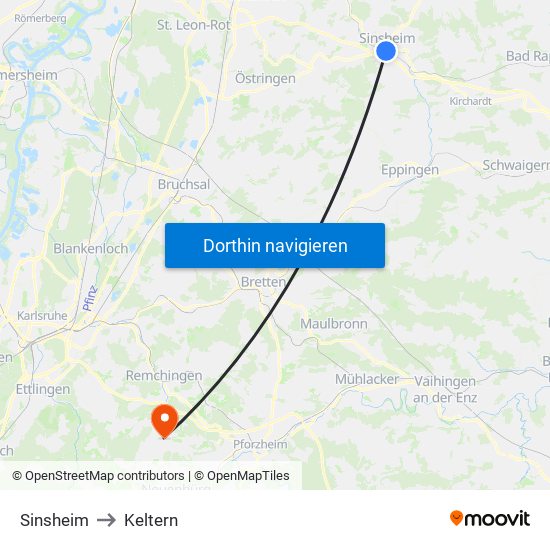 Sinsheim to Keltern map