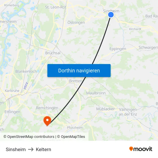 Sinsheim to Keltern map