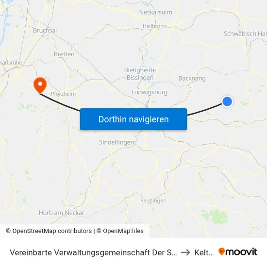 Vereinbarte Verwaltungsgemeinschaft Der Stadt Welzheim to Keltern map